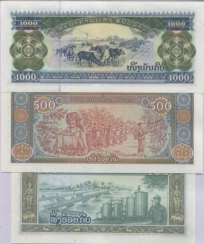 Laos Set 3 UNC 100 500 1000 KIP Random Date P 30 31 32