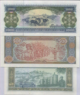 Laos Set 3 UNC 100 500 1000 KIP Random Date P 30 31 32