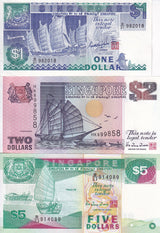 Singapore Set 3 UNC 1 2 5 Dollar ND 1987 - 1997 P 18 a 28 P 35 Boat Ship