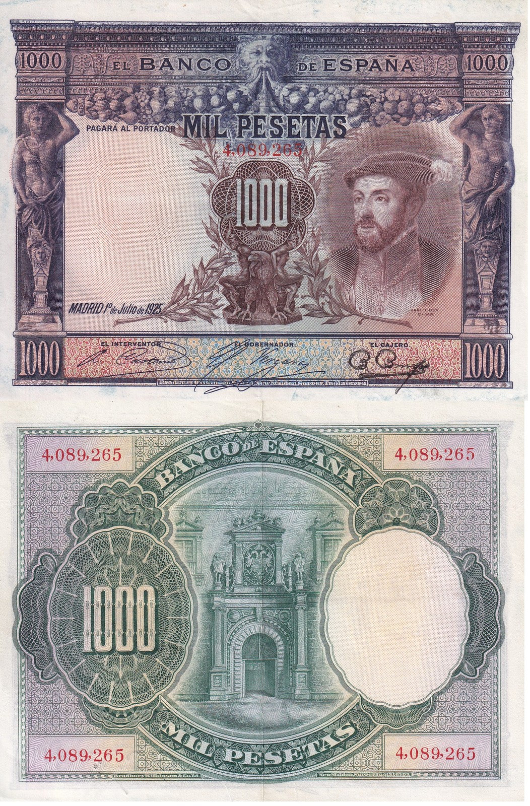 Spain 1000 Pesetas 1925 P 70 XF See Scan ,Alcazar de Toledo , New Malden