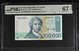 Croatia 100000 Dinara 1993 P 27 a Superb Gem UNC PMG 67 EPQ