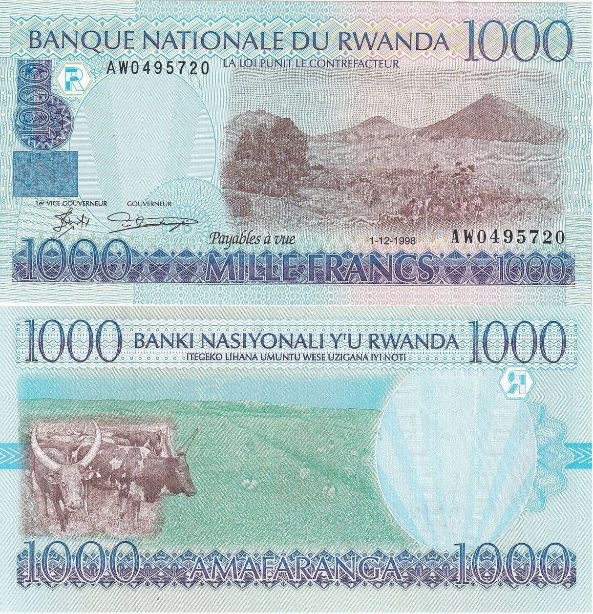 Rwanda 1000 Francs 1998 P 27 b UNC