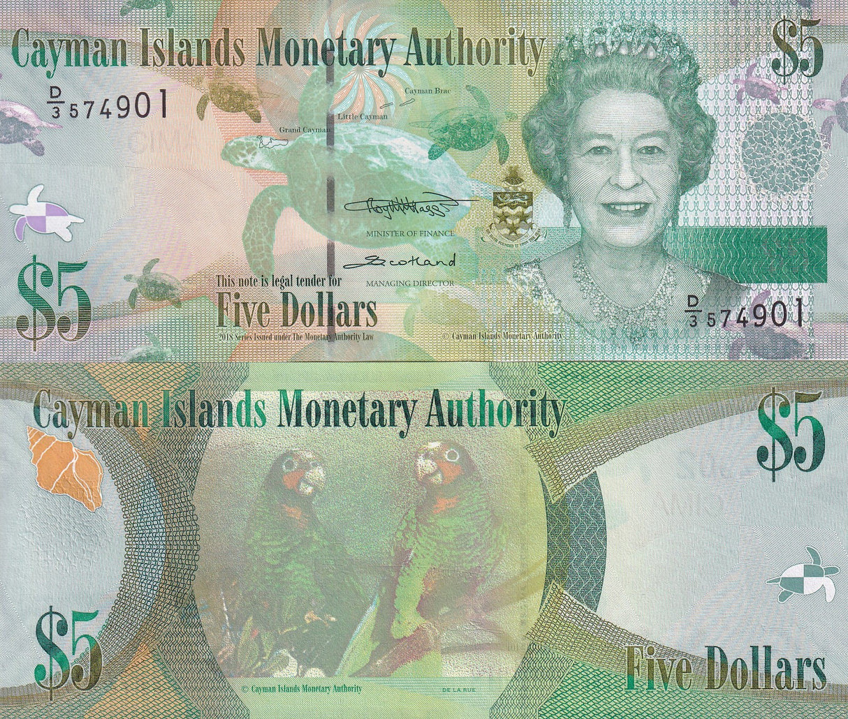 Cayman Islands 5 Dollar 2018 P 39 c D/3 New Sign UNC