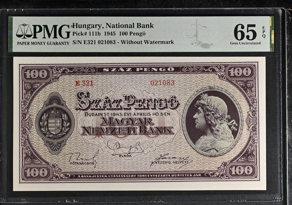 Hungary 100 Pengo 1945 P 111 b Gem UNC PMG 65 EPQ