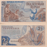 Indonesia 2.5 , 2 1/2 Rupiah 1961 P 79 UNC ,Little Age Tone ,Woman, cotton