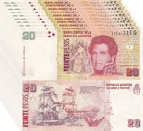 Argentina 20 Pesos 2013 P 355 Mixed Suffix UNC LOT 10 PCS, Juan Manuel de Rosas
