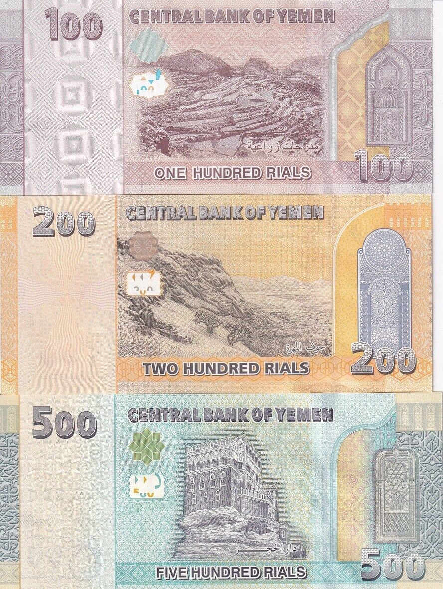 Yemen SET 3 Pcs 100 200 500 Rials 2017-2018 P 37 38 39 UNC