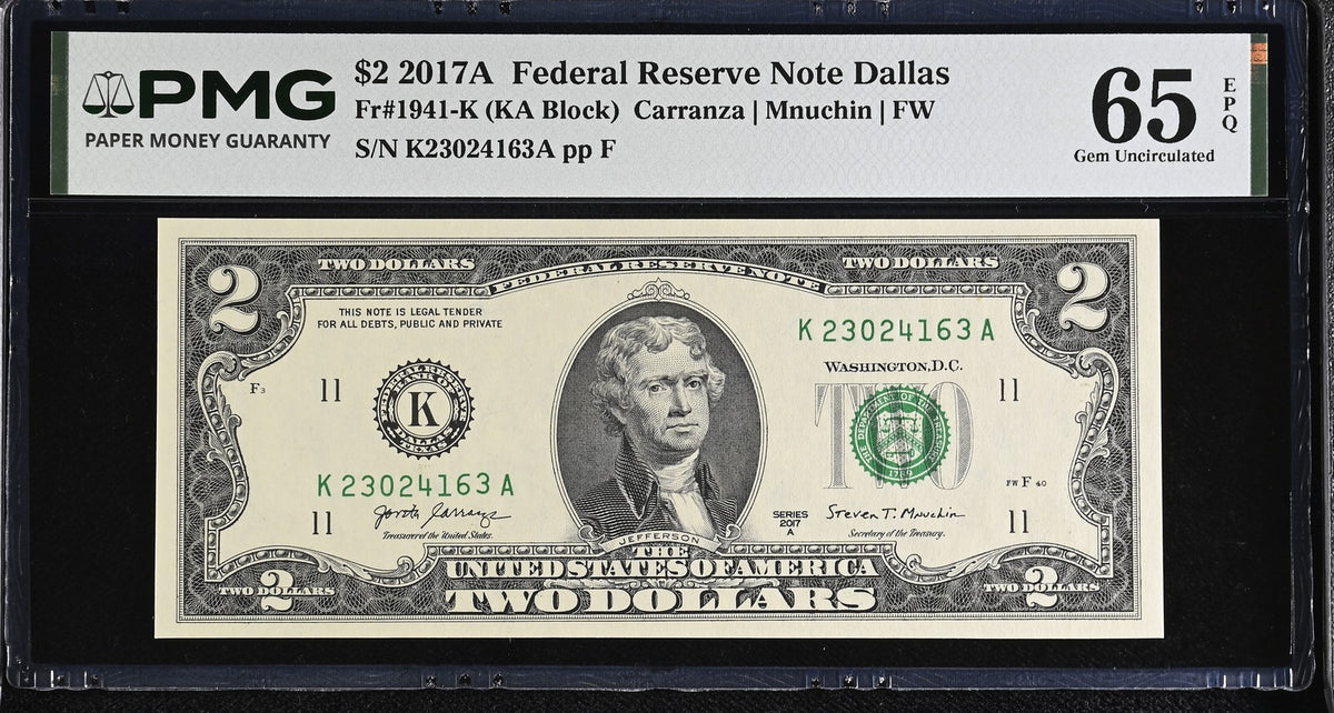 United States 2 Dollars Usa 2017A P 545 K Dallas Gem UNC PMG 65 EPQ