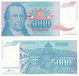 Yugoslavia 5000 Dinara 1994 P 141 UNC