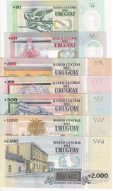 Uruguay Set 7 UNC 20 50 100 200-2000 Pesos Random Year P 93 94 95 96 97 98 P 99