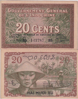 French Indochina 20 Cents ND 1939 P 86 d AU-UNC