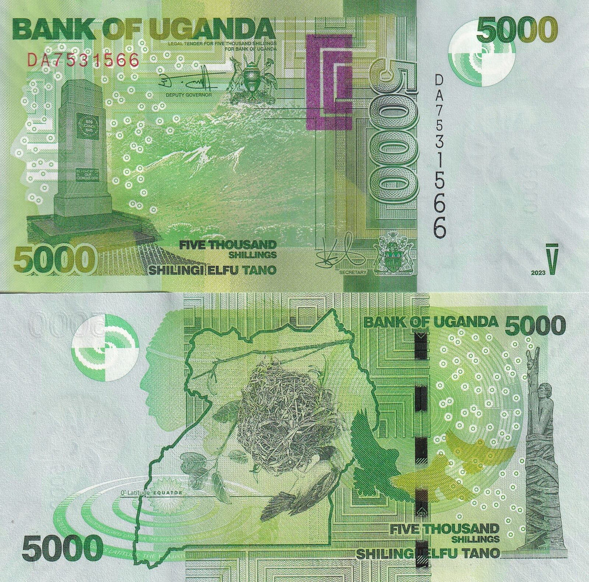 Uganda 5000 Shillings 2023 P 51 New Sign UNC