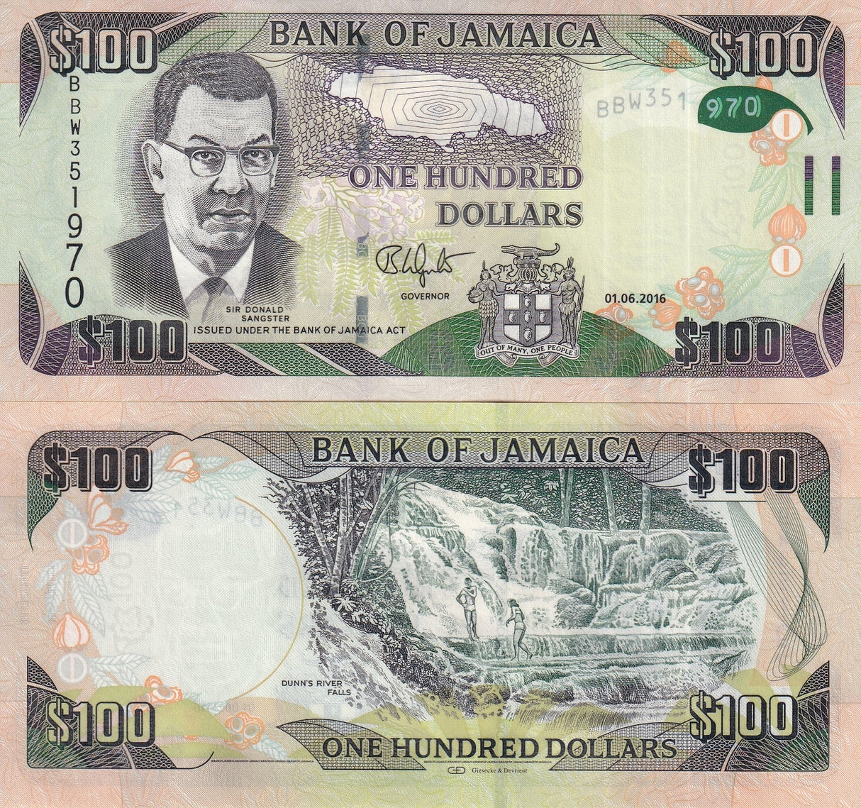 Jamaica 100 Dollars 2016 P 95 c UNC