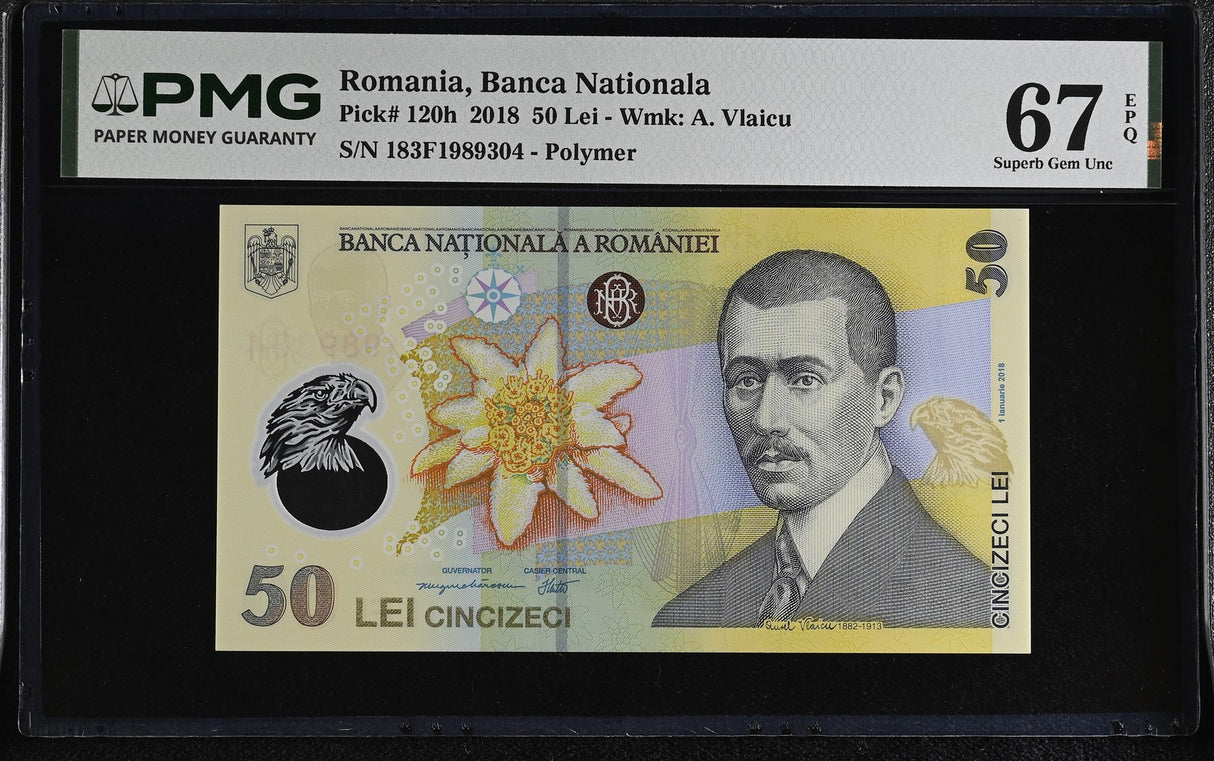 Romania 50 Lei 2018 P 120 h Polymer Superb Gem UNC PMG 67 EPQ