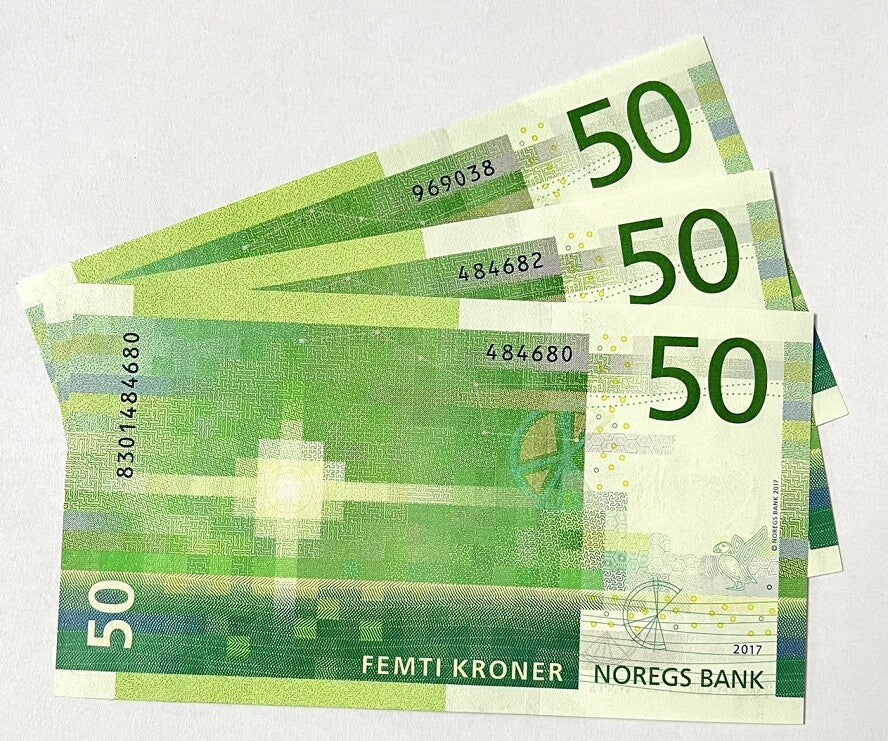 Norway 50 Kroner 2017 P 53 UNC LOT 3 PCS