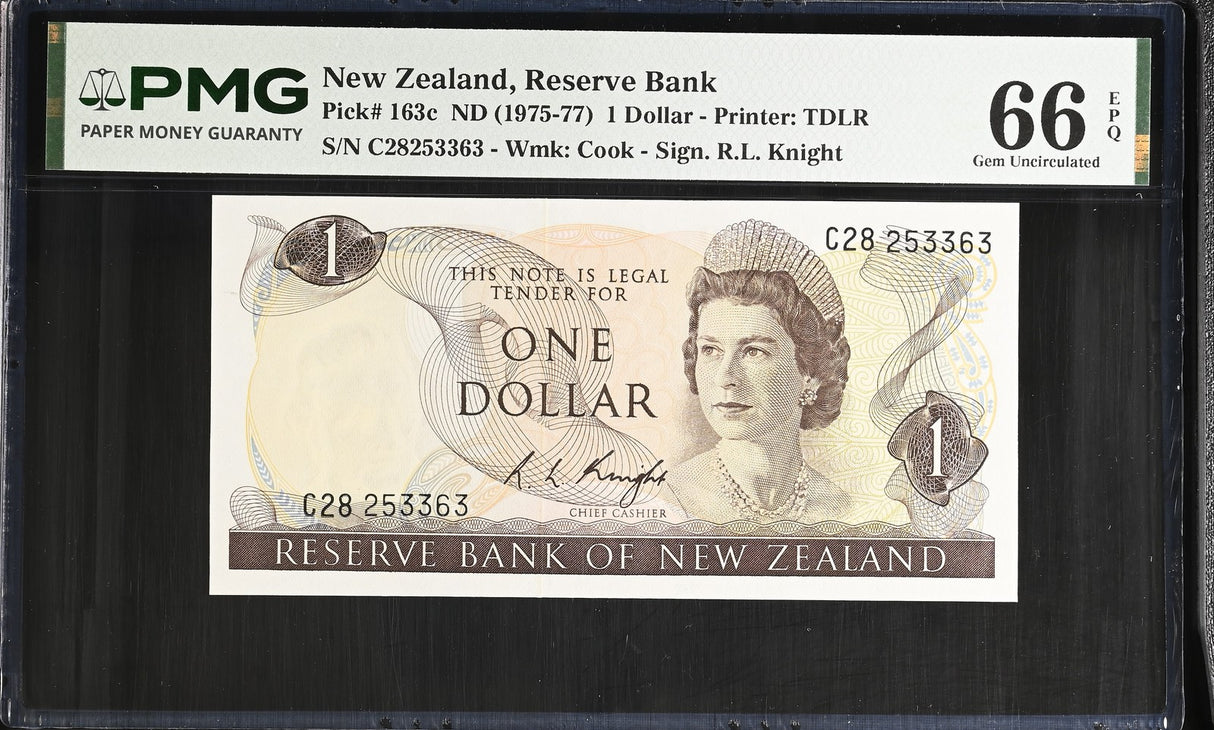 New Zealand 1 Dollar ND 1975-1977 P 163 c Gem UNC PMG 66 EPQ