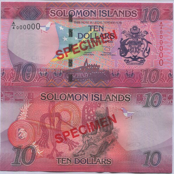 Solomon Islands 10 Dollars ND 2017 P 33 A/4 Specimen 000000 UNC