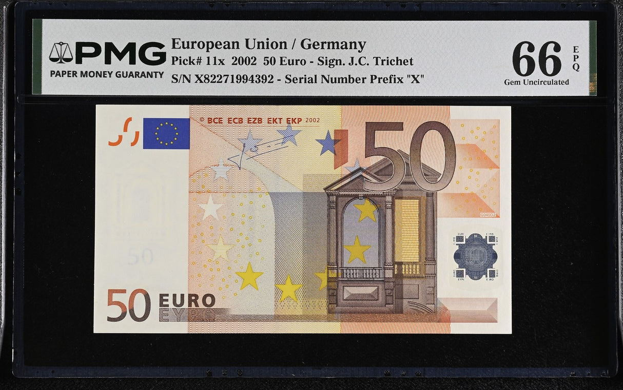 Euro 50 Euro Germany 2002 P 11 x Gem UNC PMG 66 EPQ , Prefix X