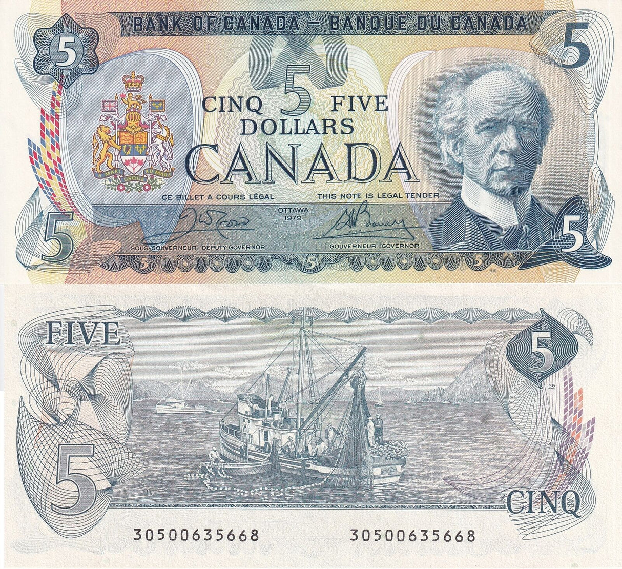 Canada 5 Dollars 1979 P 92 b Sign Crow & Bouey AUnc