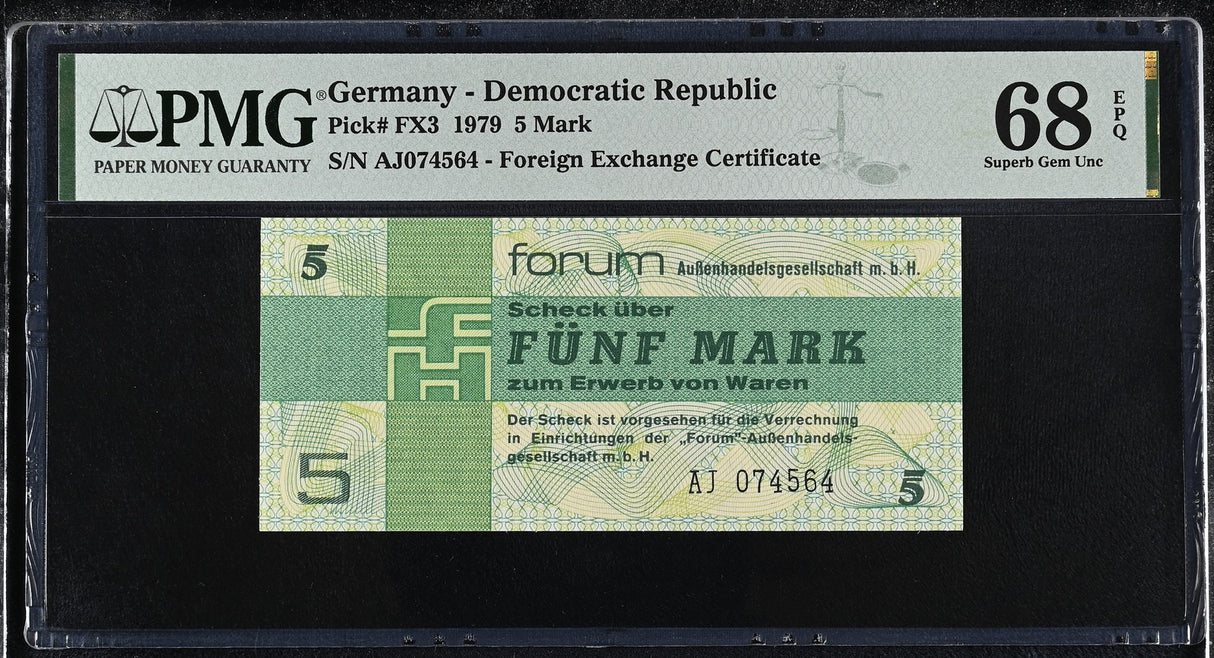 Germany Democratic 5 Mark 1979 P FX3 Superb Gem UNC PMG 68 EPQ