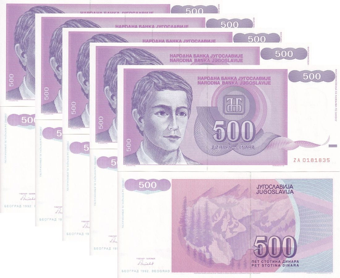 Yugoslavia 500 Dinara 1992 P 113 ZA Replacement UNC LOT 5 PCS