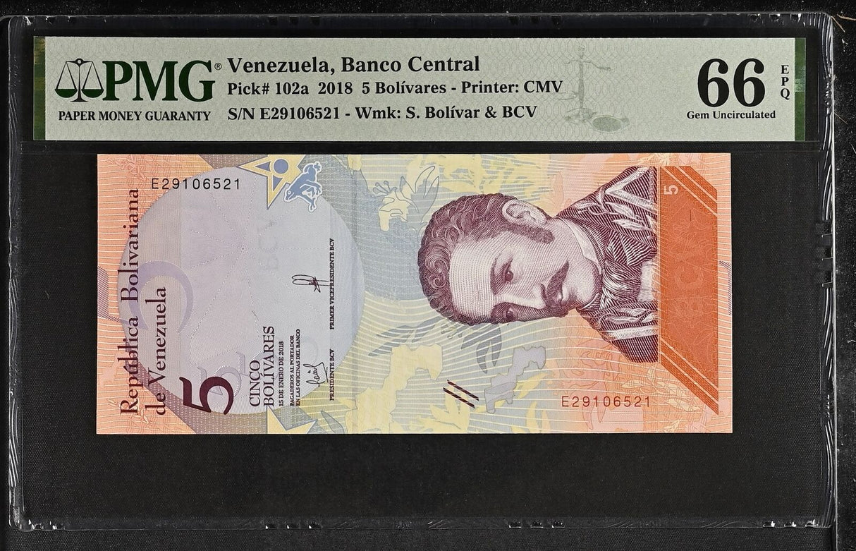 Venezuela 5 Bolivares 2018 P 102 a Gem UNC PMG 66 EPQ