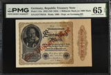 Germany Treasury 1000 Mark 1922 ND 1923 P 113 a Gem UNC PMG 65 EPQ