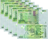 Uganda 5000 Shillings 2019 P 51 UNC LOT 5 PCS