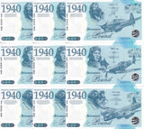 Set 3x LOT 3 = 9 pcs Battle of Britain 1940 Comm.2023 Britannia Pound Test Note