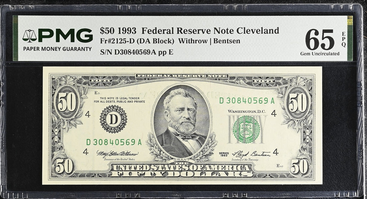United States 50 Dollars Usa 1993 P 494 D Cleveland Gem UNC PMG 65 EPQ