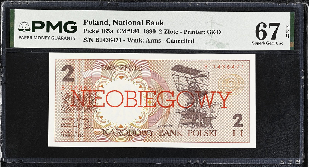 Poland 2 Zlotych 1990 P 165 a Cancelled Superb Gem UNC PMG 67 EPQ