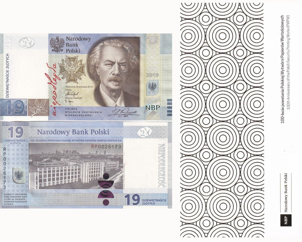 Poland 19 Zlotych 2019 100th Commemorative P 193 UNC With Folder