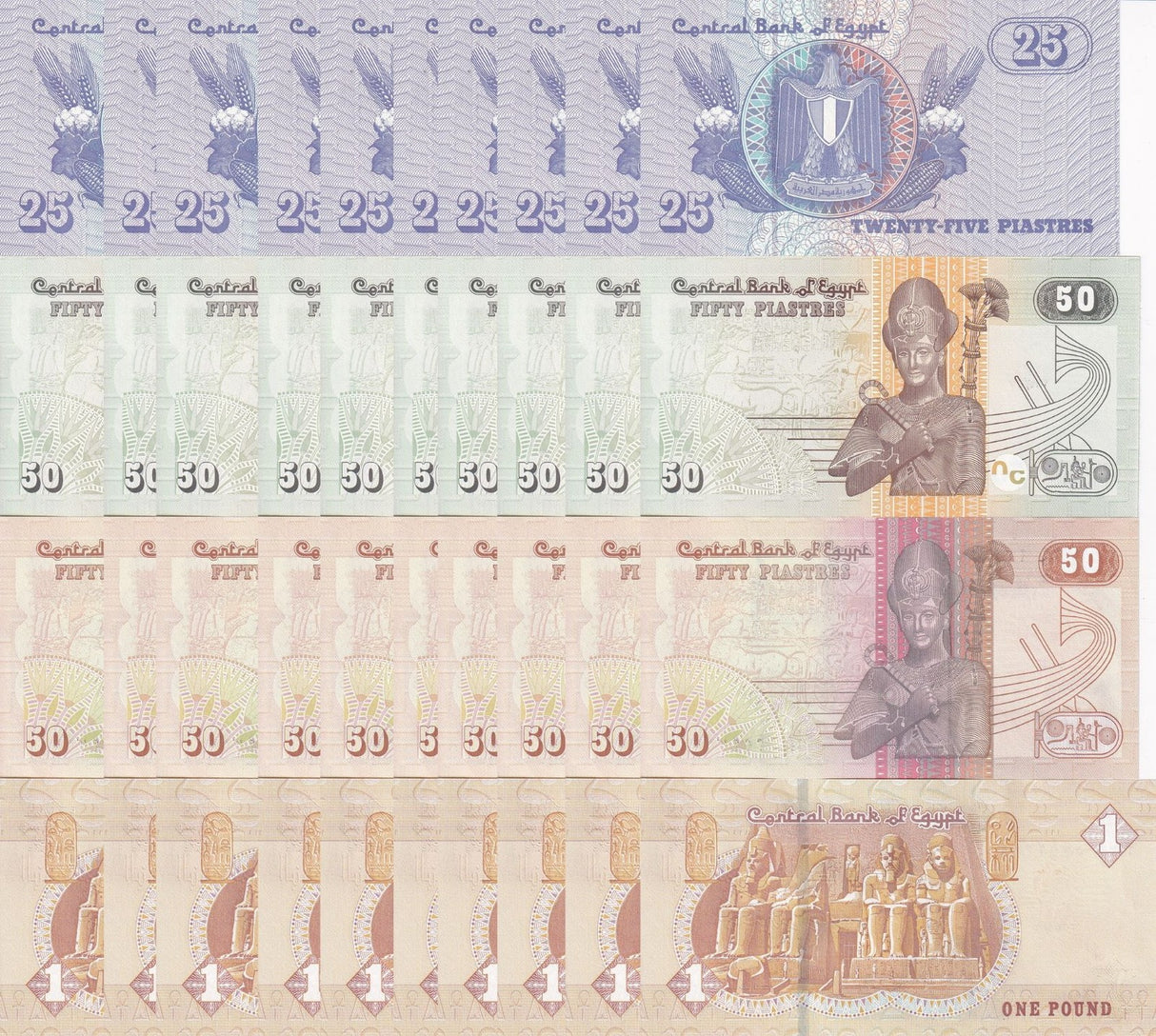 Egypt Set 4 x Lot 10 = 40 UNC 1 25 50 50 Piastres Random Date P 57 58 70 71