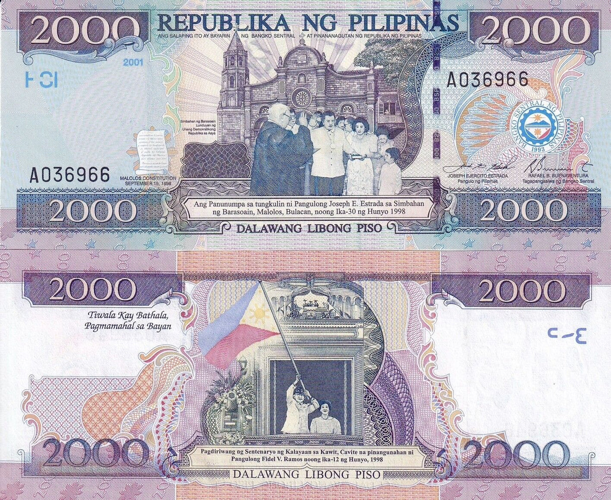 Philippines 2000 Piso 2001 Commemorative Centennial P 189 UNC With Folder