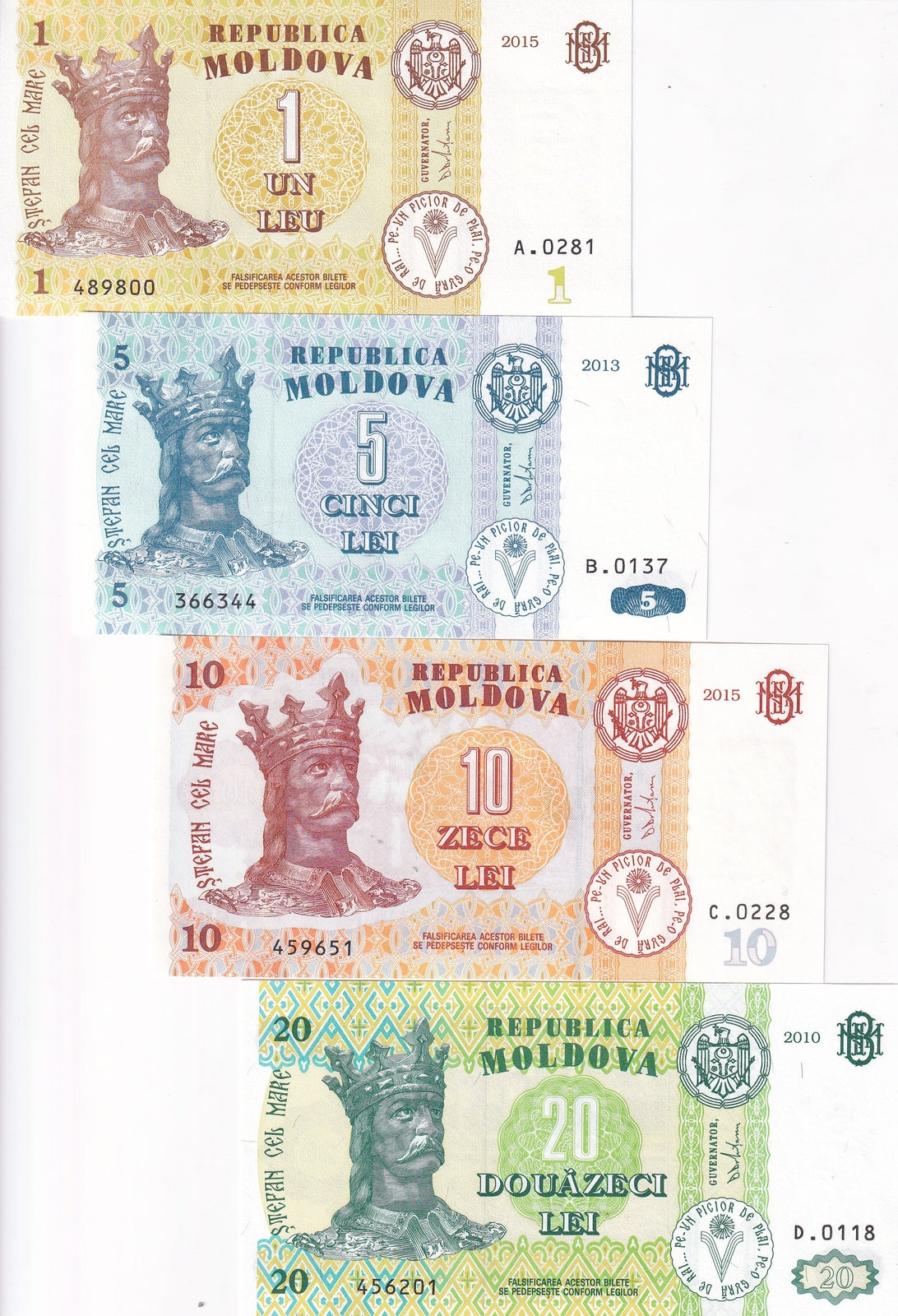 Moldova Set 4 Pcs 1 5 10 20 Lei Random Year P 9 13 21 22 UNC