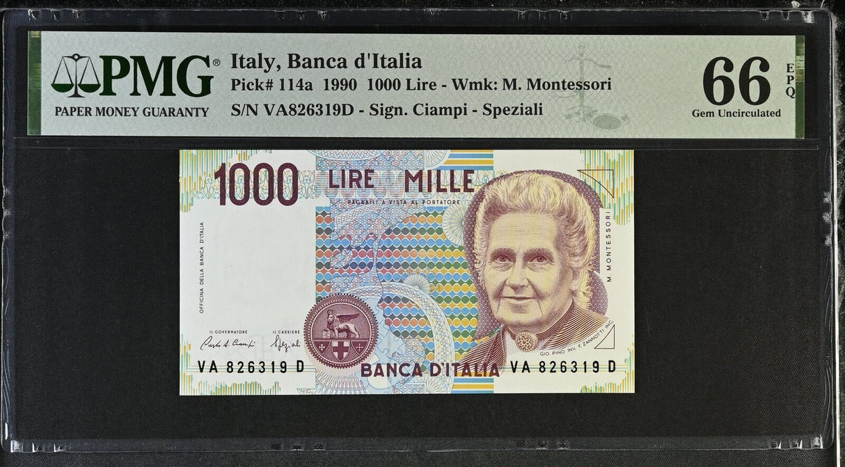 Italy 1000 Lire 1990 P 114 a Gem UNC PMG 66 EPQ