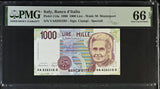 Italy 1000 Lire 1990 P 114 a Gem UNC PMG 66 EPQ