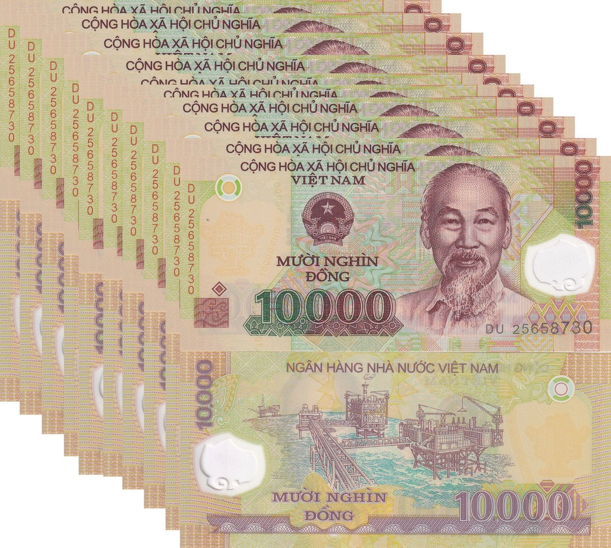 Vietnam 10000 Dong Polymer Mixed Year P 119 UNC,State Bank of Vietnam LOT 10 PCS