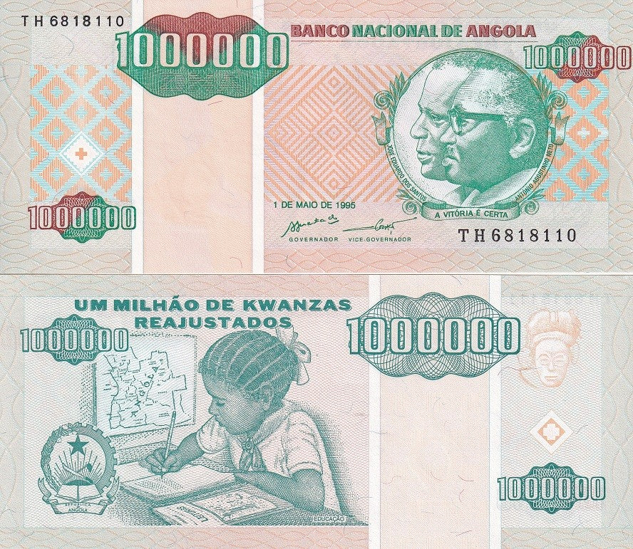 Angola 1000000 Kwanza 1995 P 141 UNC, School girl , 1 Million