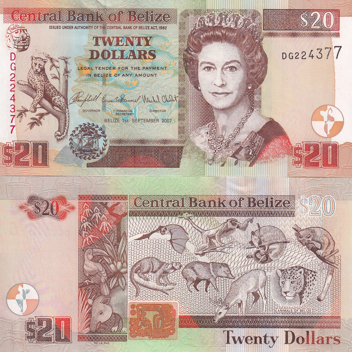 Belize 20 Dollars 2007 P 69 c QEII UNC