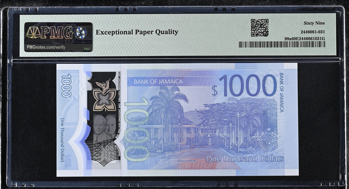 Jamaica 1000 Dollars 2022 P 99 a Polymer Commemorative Superb Gem UNC PMG 69 EPQ