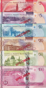 Tonga Set 6 UNC 2 5 10 20 50 100 Pa'anga ND 2015 P 44 45 46 47 48 49 SPECIMEN