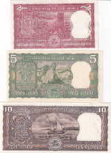 India Set 3 Pcs 2 5 10 Rupees ND Random sign P 53A P 67 P 68 UNC W/Issued Hole