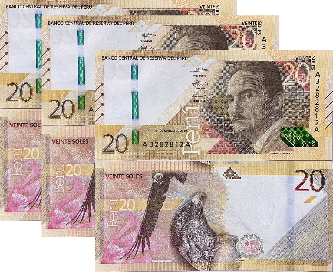 Peru 20 Soles 2019 P 197 UNC LOT 3 PCS