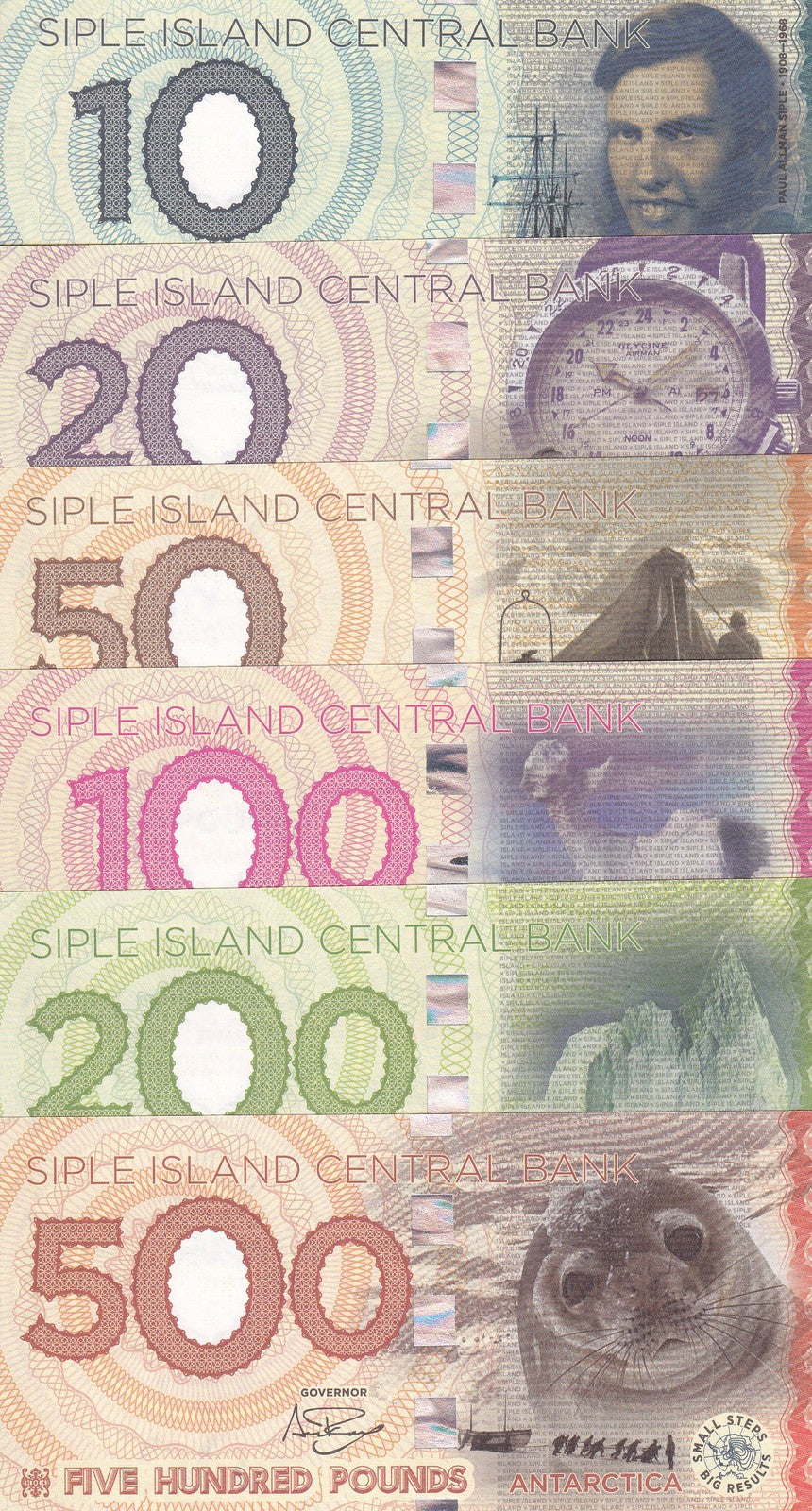 Siple Island Set 6 10 20 50 100 200 500 Pound 2017 Fantasy Western Antarctica