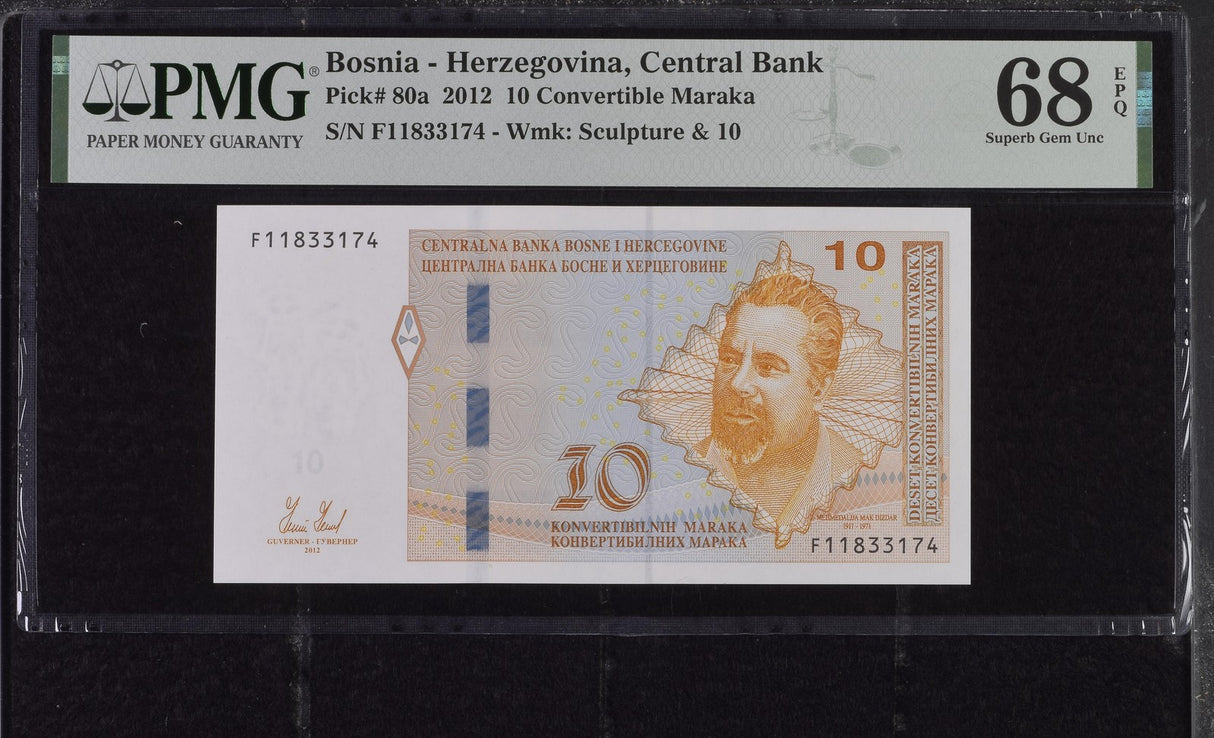 Bosnia & Herzegovina 10 Maraka 2012 P 80 a Superb Gem UNC PMG 68 EPQ
