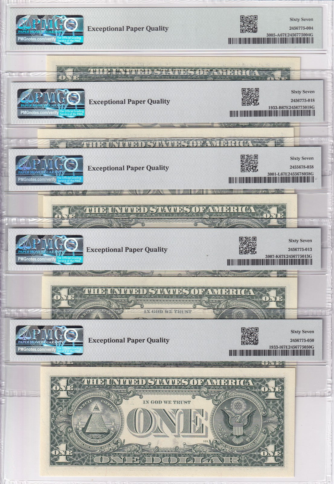 United States SET 5 ,1 Dollar USA FRN Mixed State Superb Gem UNC PMG 67 EPQ