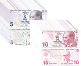Turkey SET 2 X Lot 10 = 20 UNC 5 10 Lira 2022/2025 Mixed Prefix P 222 223