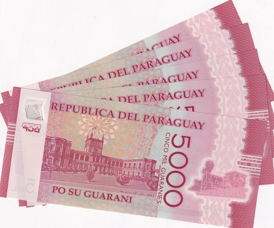 Paraguay 5000 Guaranies 2022/2023 P 234 d UNC LOT 5 PCS