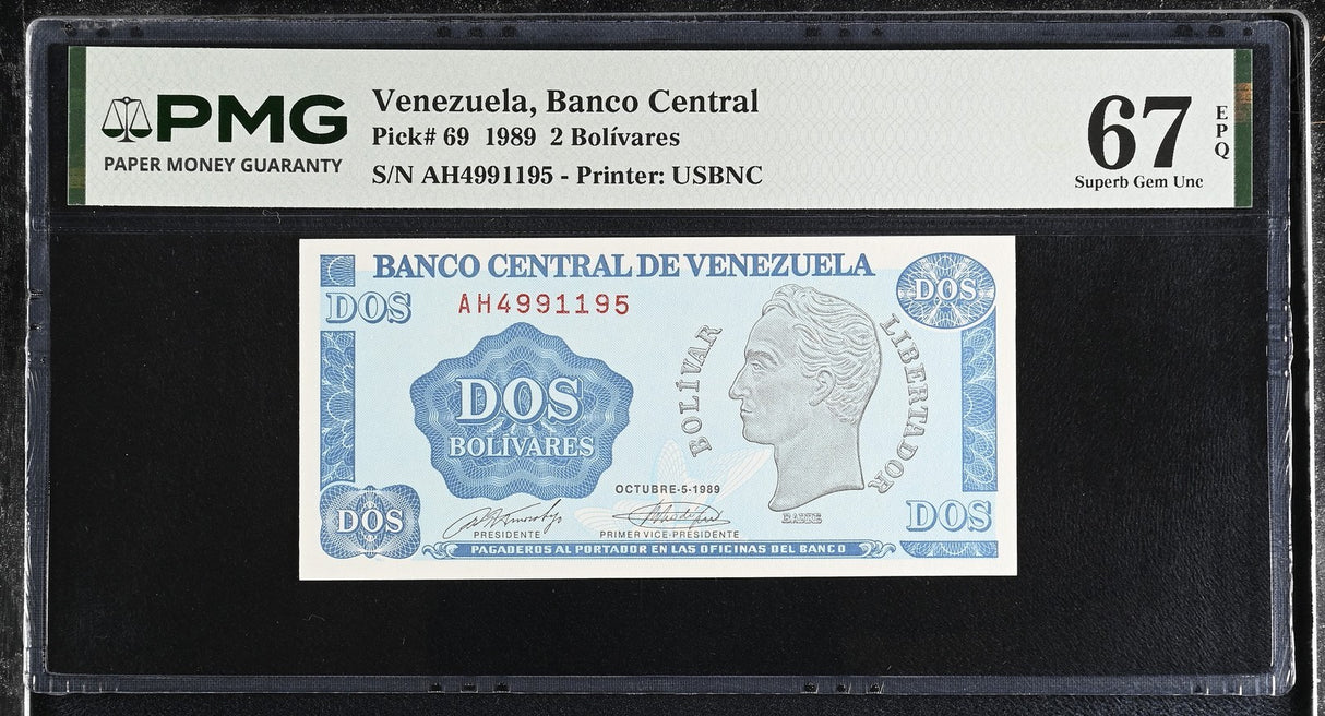 Venezuela 2 Bolívar 1989 P 69 Superb Gem UNC PMG 67 EPQ